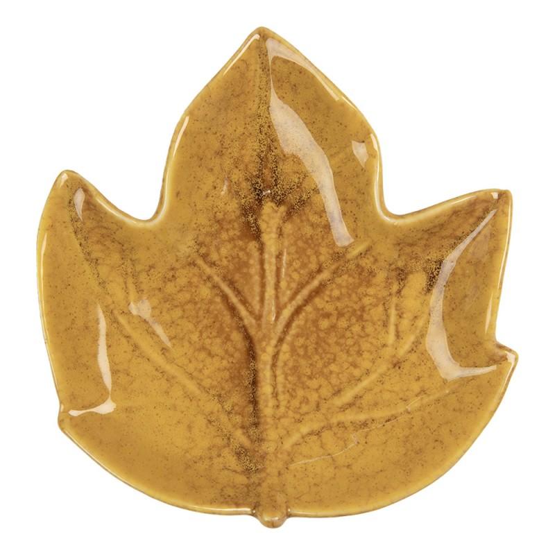 clayre & eef 6CE2151 Decoratie schaal Blad 14x13x2 cm Geel Keramiek