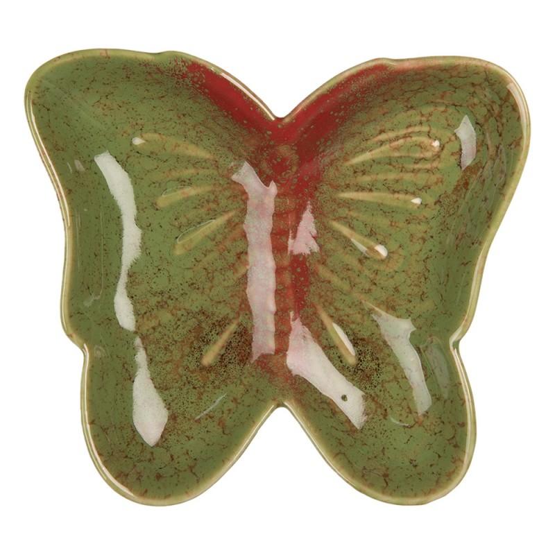 clayre & eef 6CE2152 Decoratie schaal Vlinder 14x13x2 cm Groen Keramiek