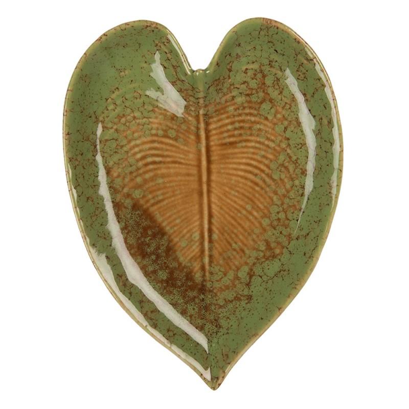 clayre & eef 6CE2154 Decoratie schaal Blad 15x11x2 cm Groen Keramiek