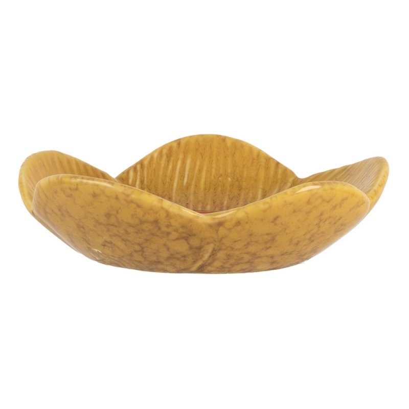 Clayre & Eef 6CE2156 Decoratie Schaal Bloem Ø 14x3 Cm Geel Keramiek