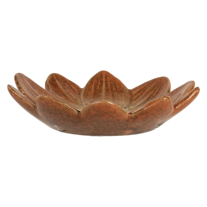 Clayre & Eef 6CE2157 Decoratie Schaal Bloem Ø 14x3 Cm Oranje Keramiek