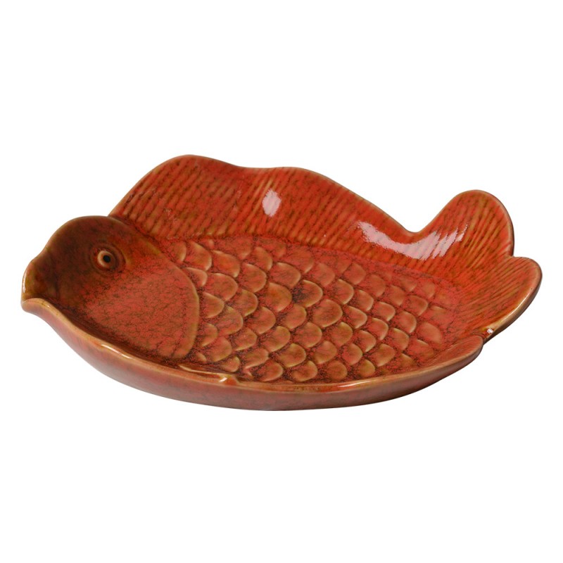Clayre & Eef 6CE2162 Decoratie Schaal Vis 16x11x3 Cm Oranje Keramiek