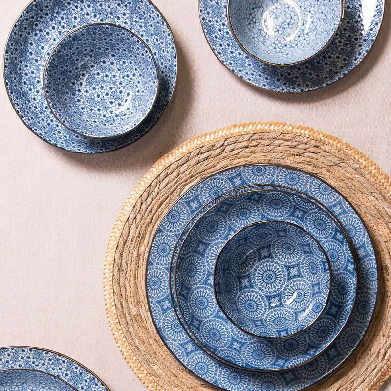 Clayre & Eef 6CEBO0044 Soepbord Ø 20x4 Cm Blauw Keramiek Rond Soepkom