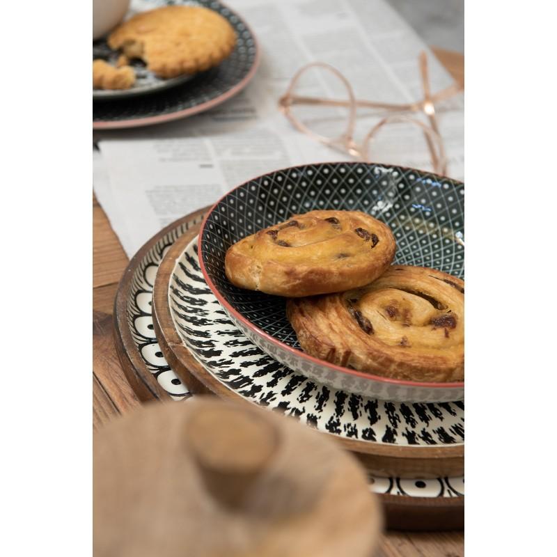 Clayre & Eef 6CEBO0050 Soepbord Ø 20x4 Cm Zwart Keramiek Strepen Rond Soepkom