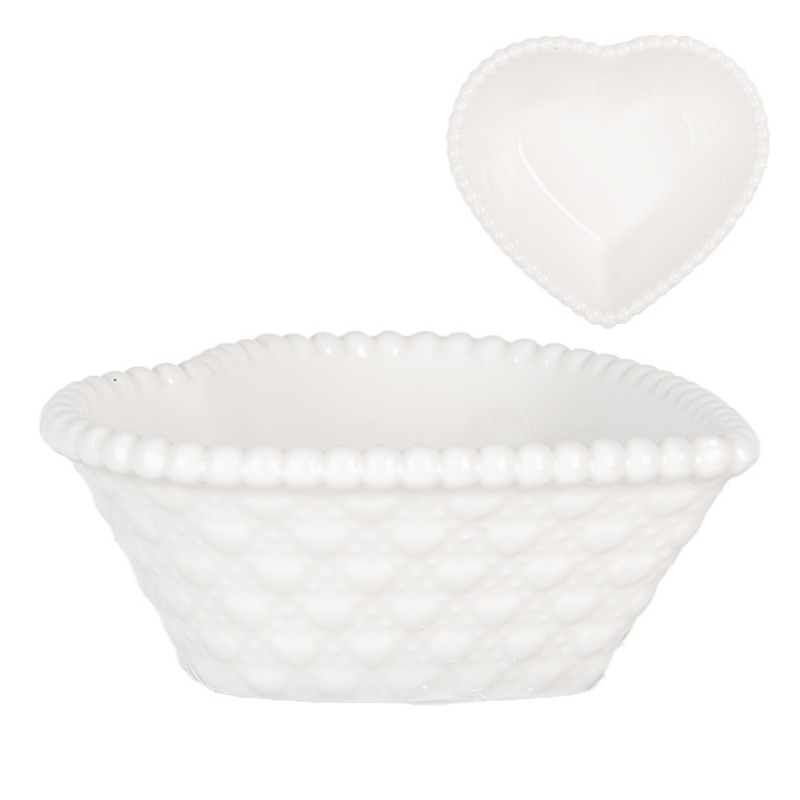 clayre & eef 6CEBO0203S Kom 25 ml Wit Keramiek Hartvormig