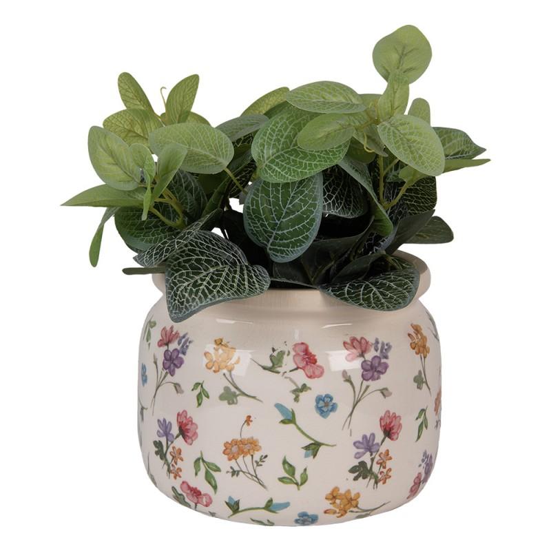 Clayre & Eef 6CECFL0001L Bloempot Ø 20x15 Cm Beige Keramiek Bloemen