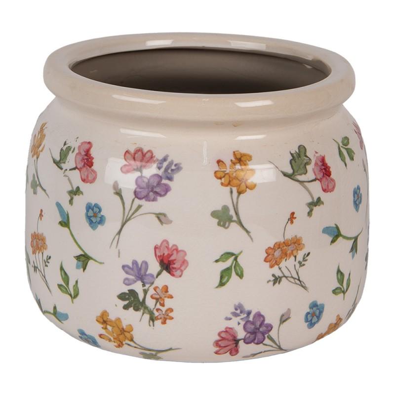 Clayre & Eef 6CECFL0001L Bloempot Ø 20x15 Cm Beige Keramiek Bloemen