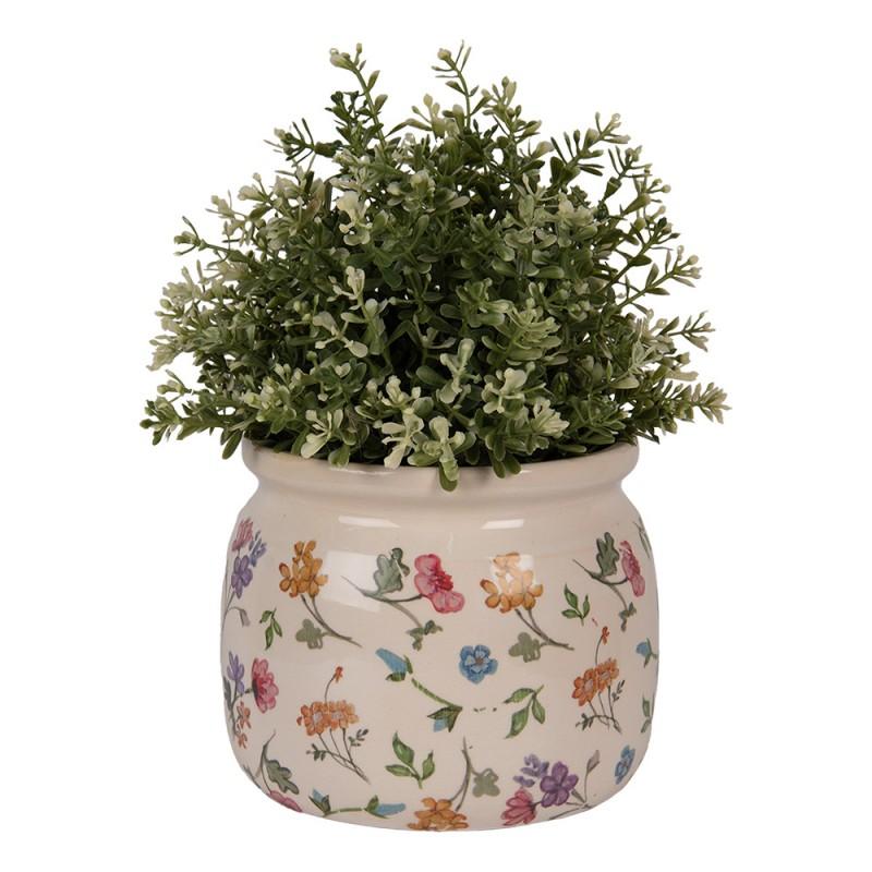 Clayre & Eef 6CECFL0001M Bloempot Ø 16x13 Cm Beige Keramiek Bloemen