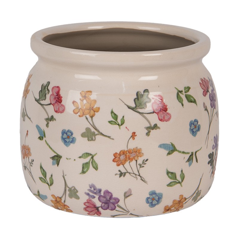 Clayre & Eef 6CECFL0001M Bloempot Ø 16x13 Cm Beige Keramiek Bloemen