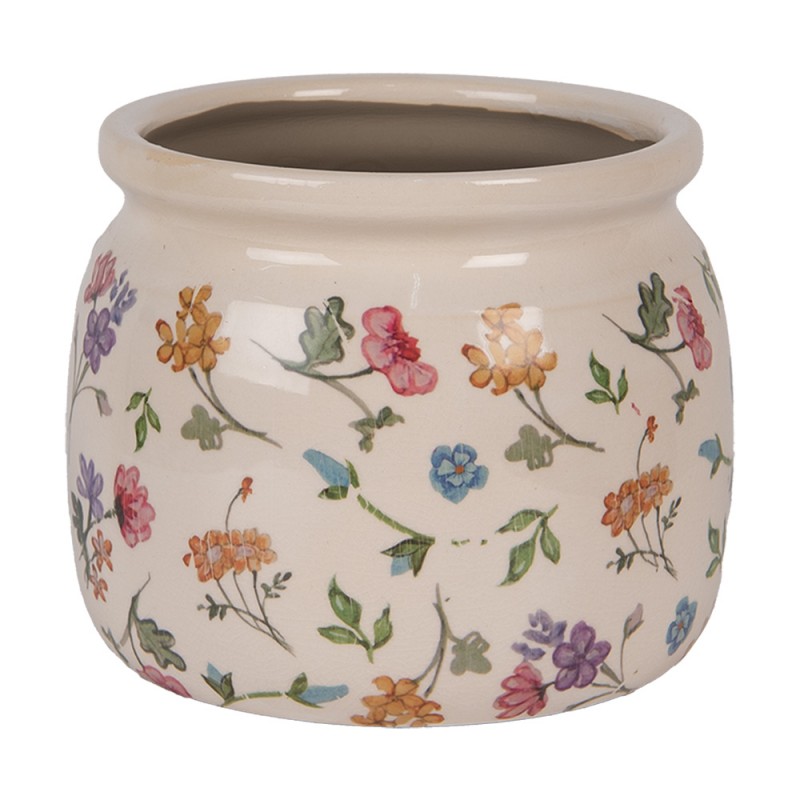 clayre & eef 6CECFL0001M Bloempot Ø 16x13 cm Beige Keramiek Bloemen