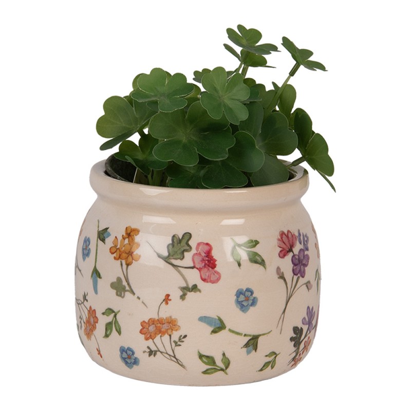 Clayre & Eef 6CECFL0001S Bloempot Ø 12x10 Cm Beige Keramiek Bloemen