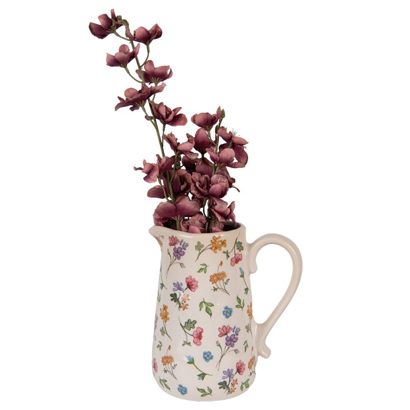 Clayre & Eef 6CECFL0002L Decoratie Kan 21x15x23 Cm Beige Keramiek Bloemen