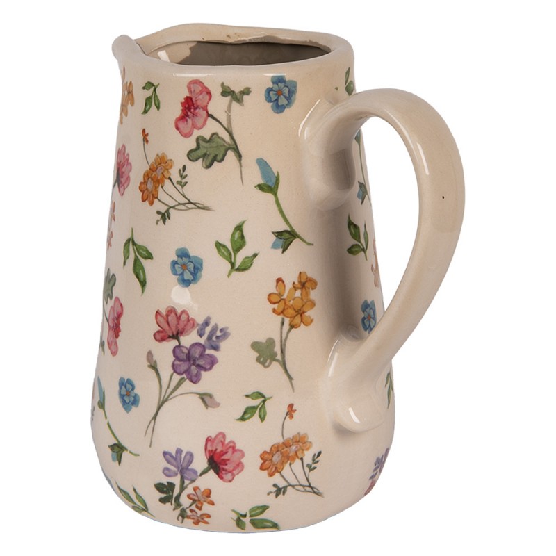 Clayre & Eef 6CECFL0002M Decoratie Kan 16x12x18 Cm Beige Keramiek Bloemen