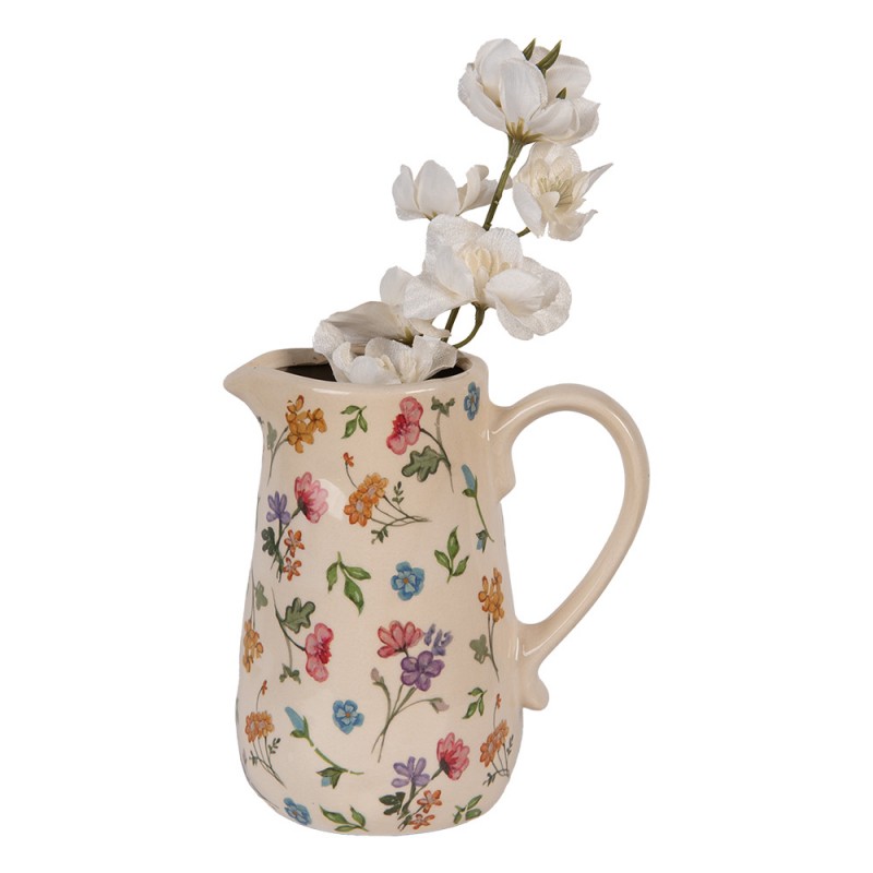 Clayre & Eef 6CECFL0002M Decoratie Kan 16x12x18 Cm Beige Keramiek Bloemen