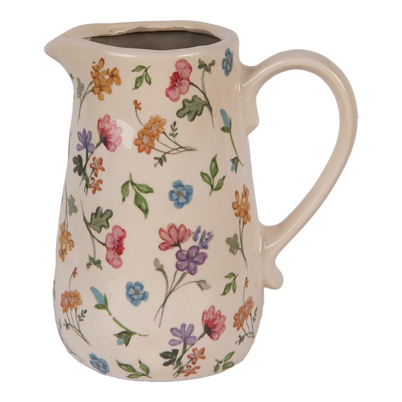 Clayre & Eef 6CECFL0002M Decoratie Kan 16x12x18 Cm Beige Keramiek Bloemen