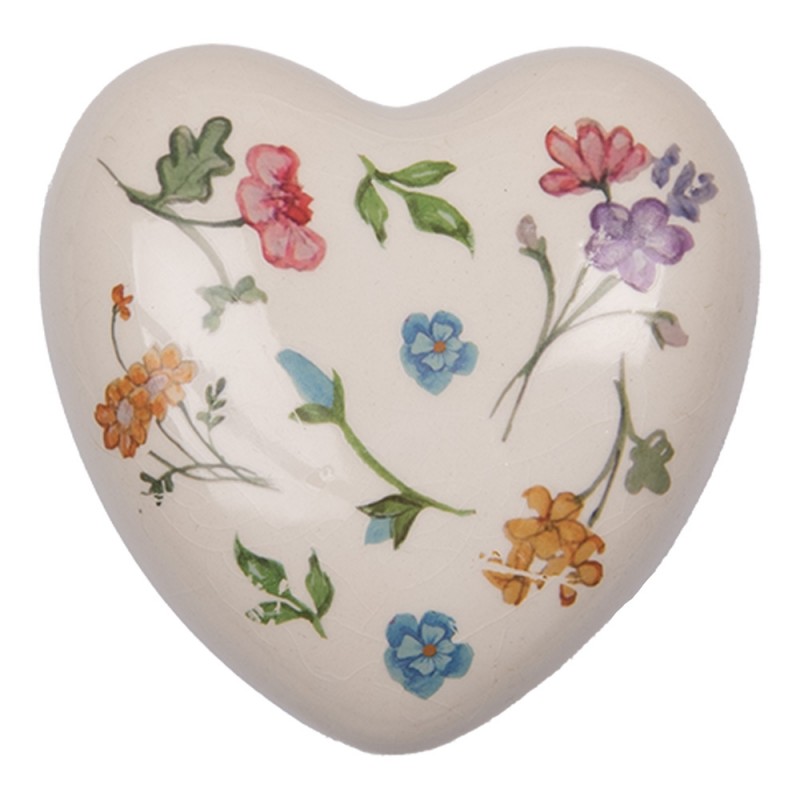 clayre & eef 6CECFL0003 Decoratie Beeld Hart 12x12x4 cm Beige Keramiek