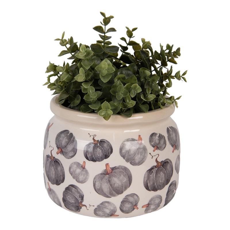 Clayre & Eef 6CECSP0001L Bloempot Ø 20x15 Cm Beige Grijs Keramiek Pompoen