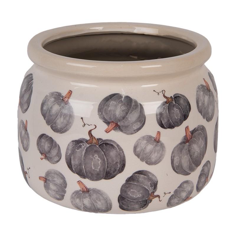 Clayre & Eef 6CECSP0001L Bloempot Ø 20x15 Cm Beige Grijs Keramiek Pompoen