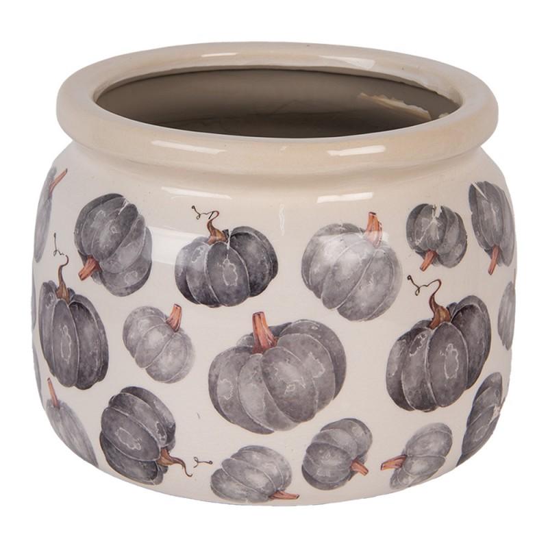 clayre & eef 6CECSP0001L Bloempot Ø 20x15 cm Beige Grijs Keramiek Pompoen