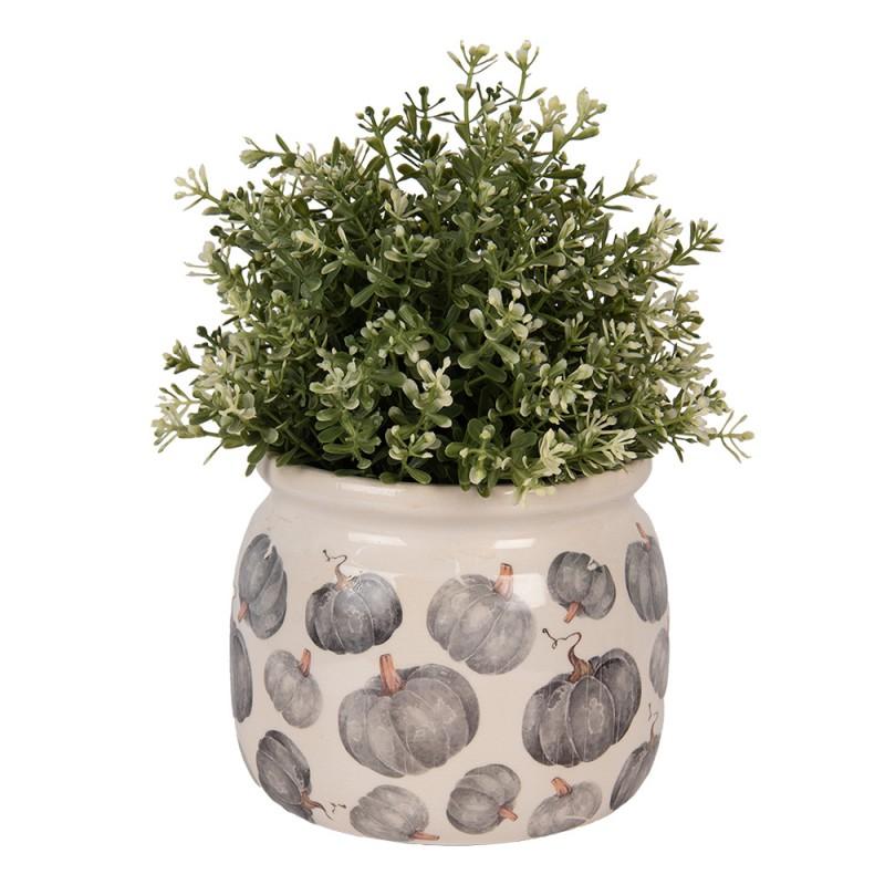Clayre & Eef 6CECSP0001M Bloempot Ø 16x13 Cm Beige Grijs Keramiek Pompoen