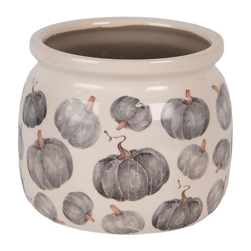 Clayre & Eef 6CECSP0001M Bloempot Ø 16x13 Cm Beige Grijs Keramiek Pompoen