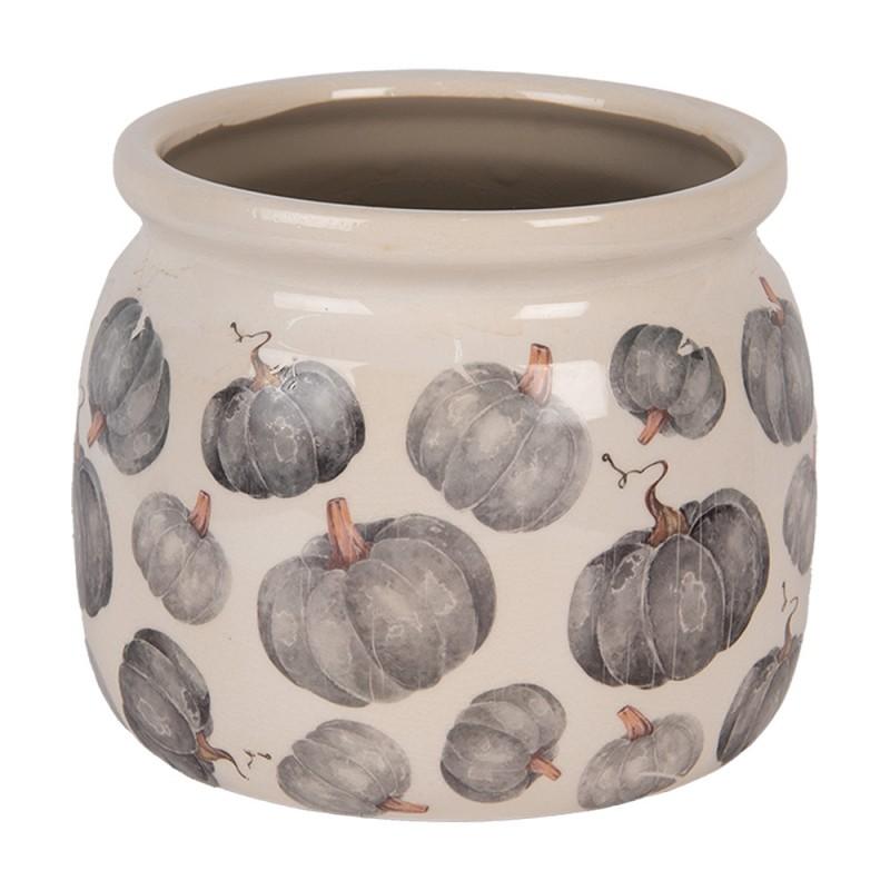 clayre & eef 6CECSP0001M Bloempot Ø 16x13 cm Beige Grijs Keramiek Pompoen