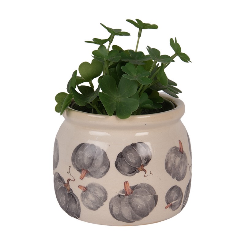 Clayre & Eef 6CECSP0001S Bloempot Ø 12x10 Cm Beige Keramiek Pompoen