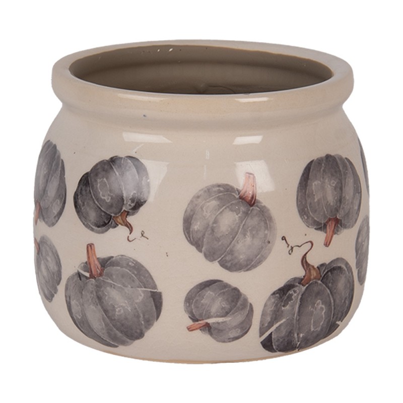 Clayre & Eef 6CECSP0001S Bloempot Ø 12x10 Cm Beige Keramiek Pompoen