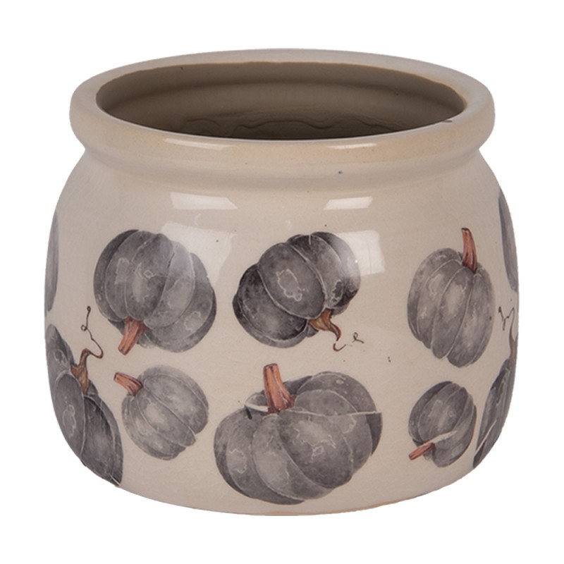 clayre & eef 6CECSP0001S Bloempot Ø 12x10 cm Beige Keramiek Pompoen