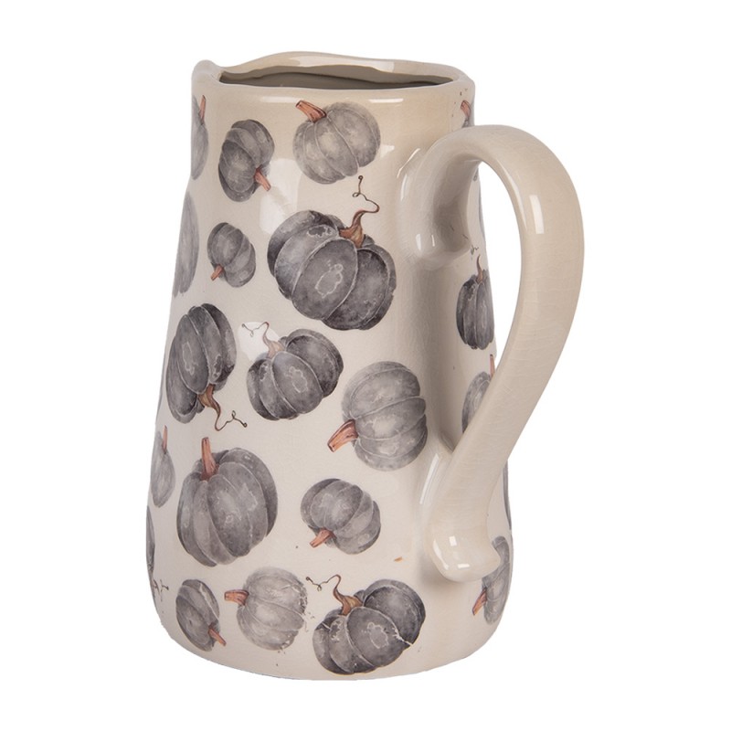 Clayre & Eef 6CECSP0002L Decoratie Kan 21x15x23 Cm Beige Grijs Keramiek Pompoen