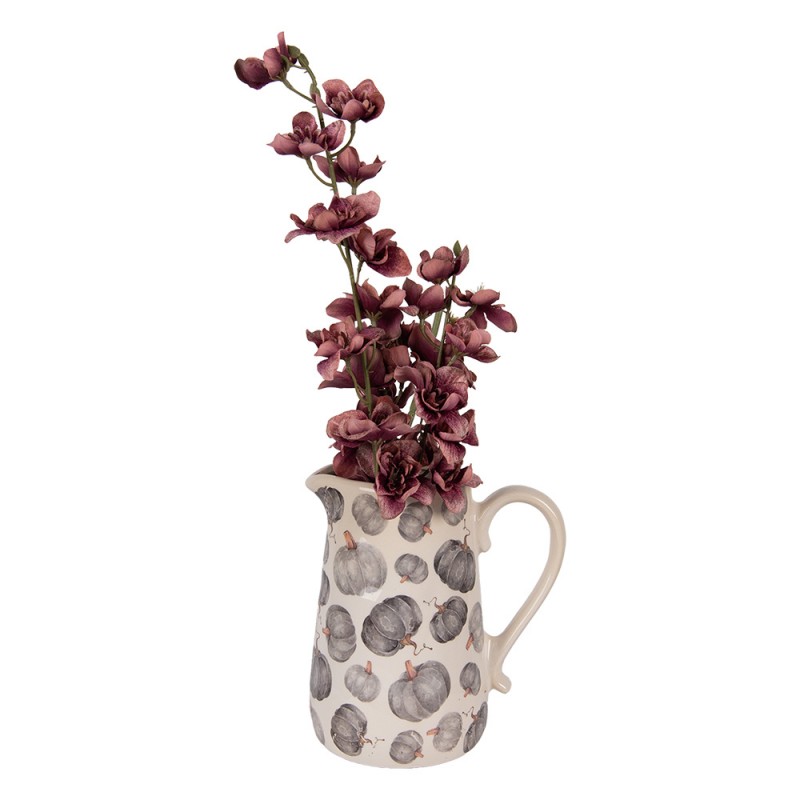 Clayre & Eef 6CECSP0002L Decoratie Kan 21x15x23 Cm Beige Grijs Keramiek Pompoen