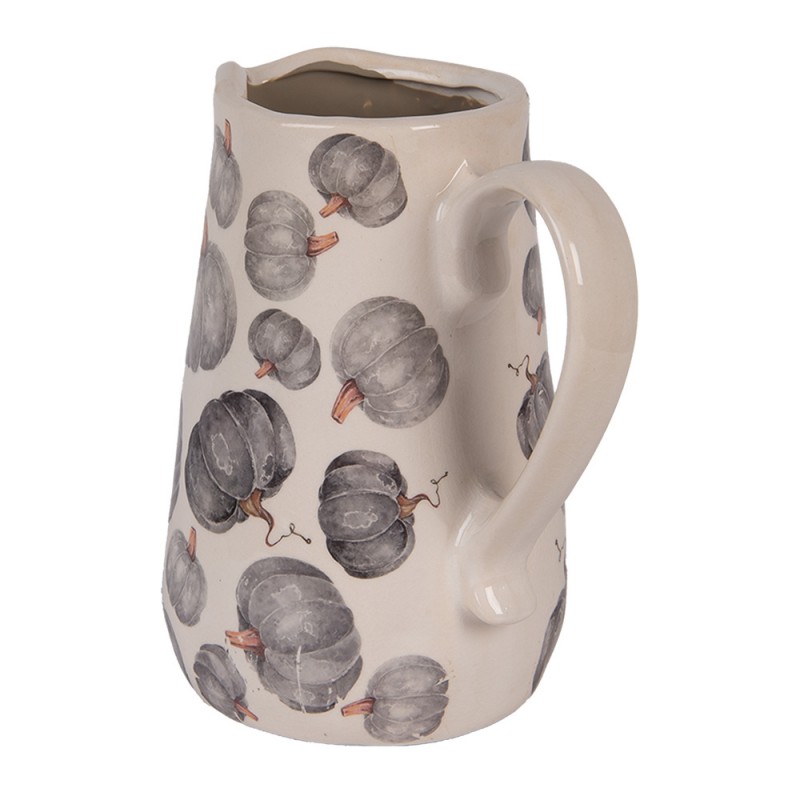 Clayre & Eef 6CECSP0002M Decoratie Kan 16x12x18 Cm Beige Grijs Keramiek Pompoen