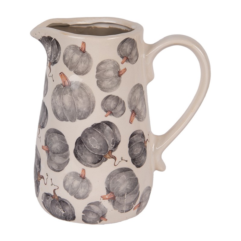 clayre & eef 6CECSP0002M Decoratie Kan 16x12x18 cm Beige Grijs Keramiek Pompoen