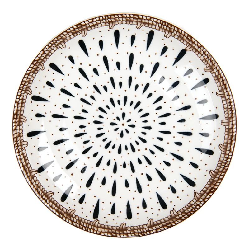 clayre & eef 6CEDP0167 Ontbijtbord Ø 21x3 cm Wit Bruin Keramiek