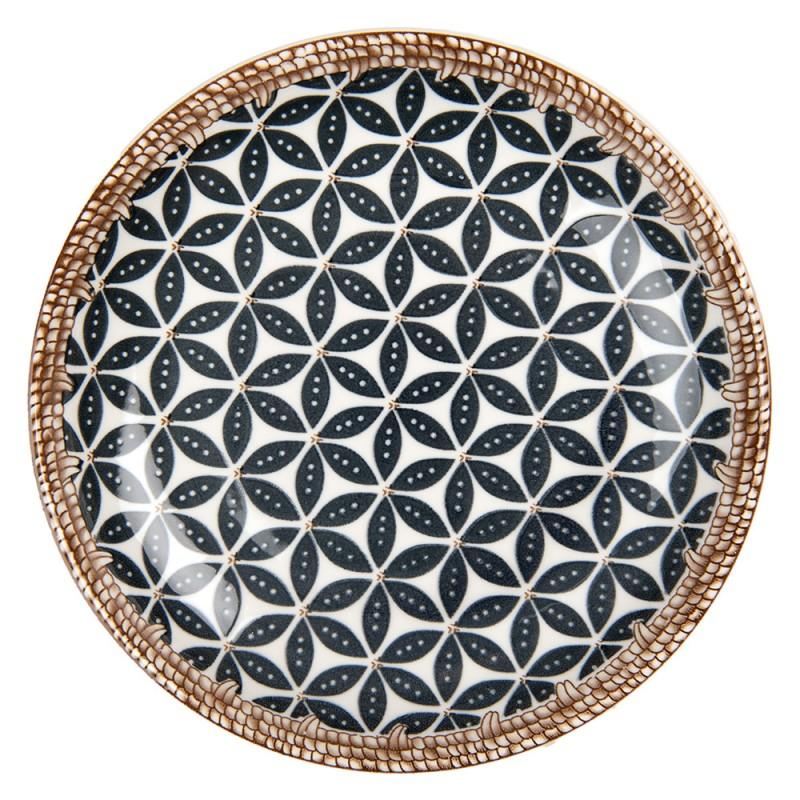 clayre & eef 6CEDP0168 Ontbijtbord Ø 21x3 cm Wit Zwart Keramiek