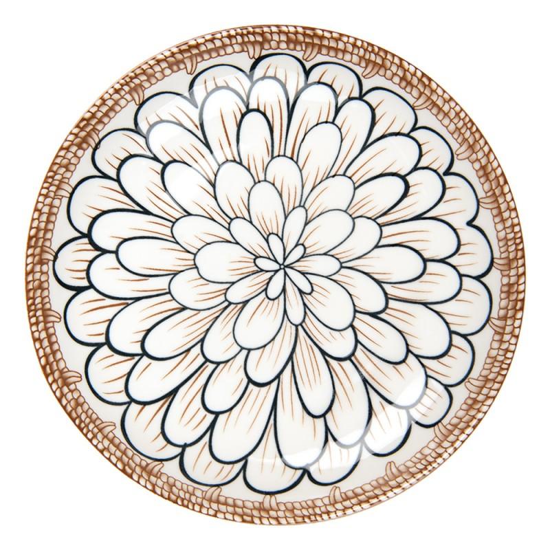 clayre & eef 6CEDP0169 Ontbijtbord Ø 21x3 cm Wit Bruin Keramiek