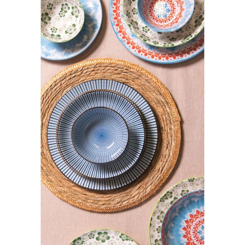 Clayre & Eef 6CEFP0045 Dinerbord Ø 26 Cm Blauw Keramiek Rond Eetbord