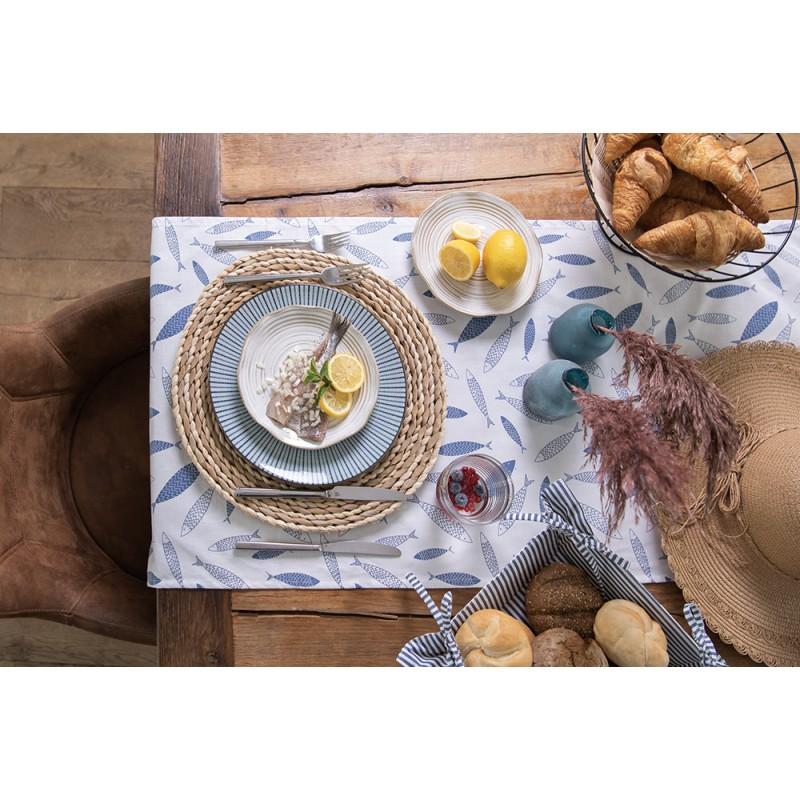 Clayre & Eef 6CEFP0045 Dinerbord Ø 26 Cm Blauw Keramiek Rond Eetbord