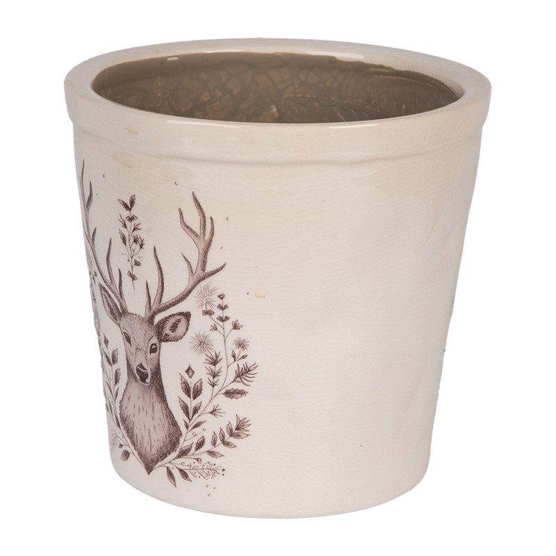 Clayre & Eef 6CEGTW0001L Bloempot Ø 17x16 Cm Beige Keramiek Hert
