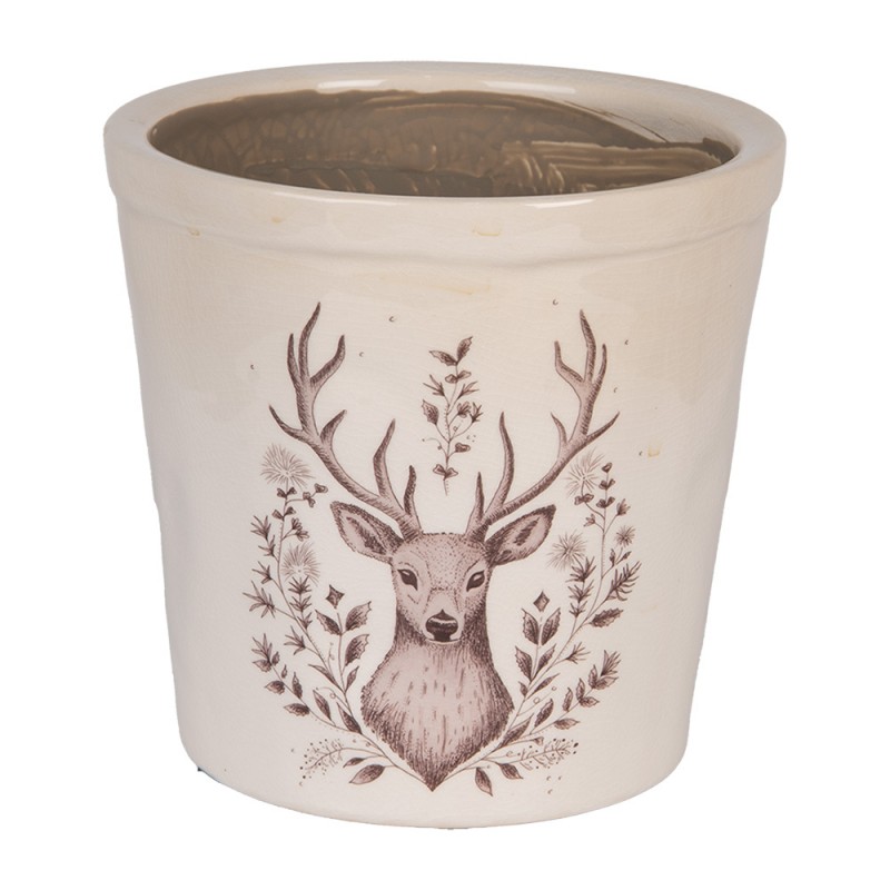 clayre & eef 6CEGTW0001L Bloempot Ø 17x16 cm Beige Keramiek Hert