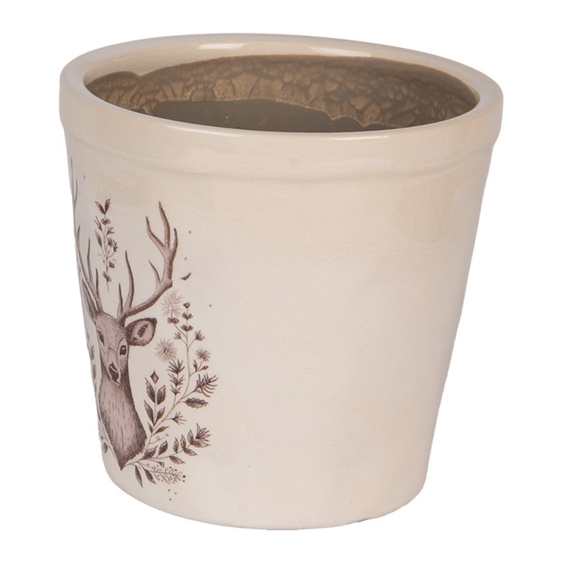Clayre & Eef 6CEGTW0001M Bloempot Ø 15x14 Cm Beige Keramiek Hert