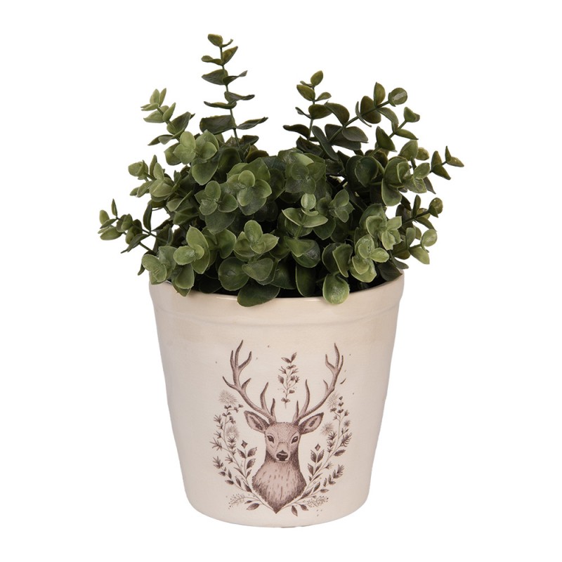 Clayre & Eef 6CEGTW0001M Bloempot Ø 15x14 Cm Beige Keramiek Hert