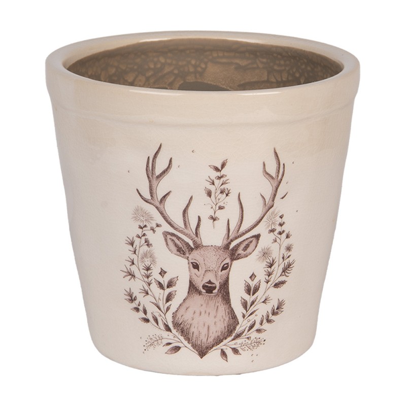 Clayre & Eef 6CEGTW0001M Bloempot Ø 15x14 Cm Beige Keramiek Hert