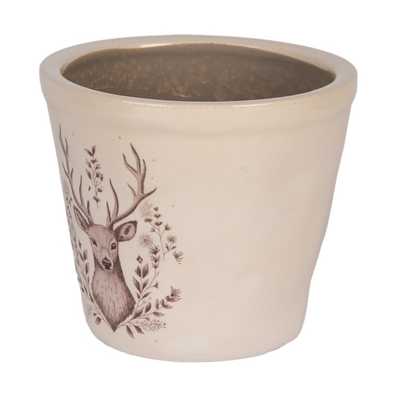 Clayre & Eef 6CEGTW0001S Bloempot Ø 12x11 Cm Beige Keramiek Hert