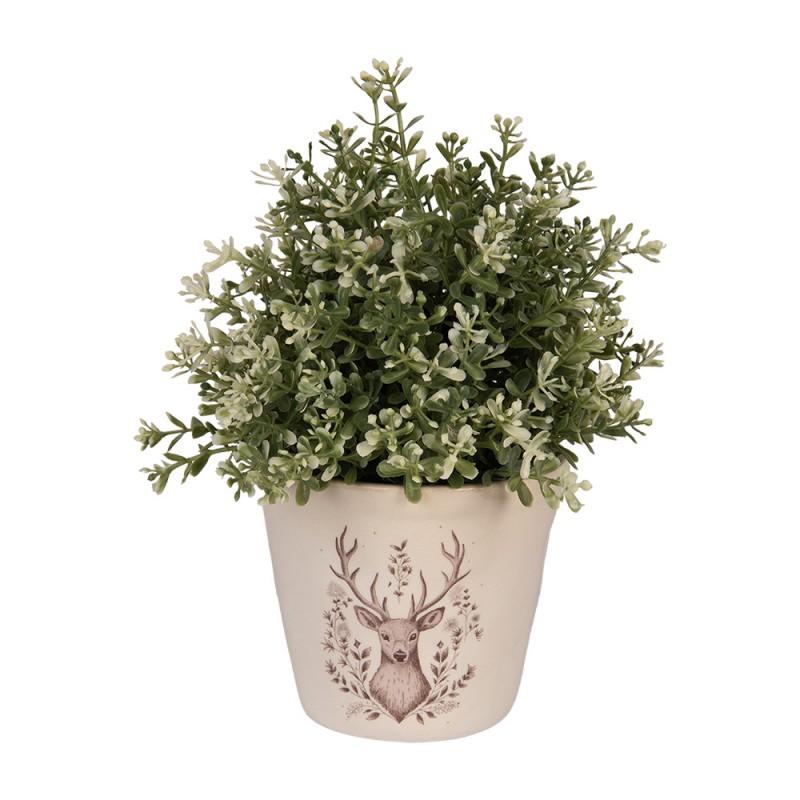 Clayre & Eef 6CEGTW0001S Bloempot Ø 12x11 Cm Beige Keramiek Hert