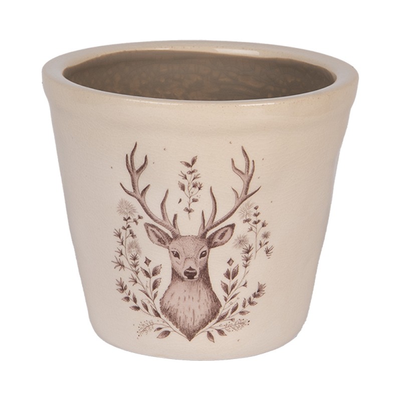 clayre & eef 6CEGTW0001S Bloempot Ø 12x11 cm Beige Keramiek Hert