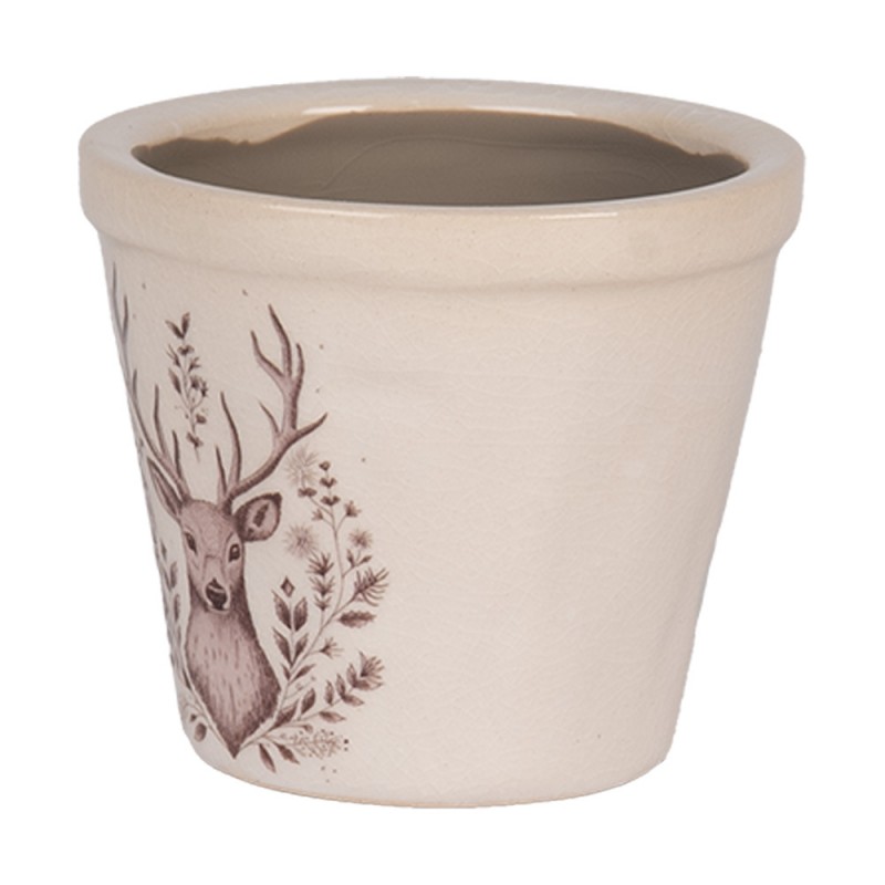 Clayre & Eef 6CEGTW0001XS Bloempot Ø 8x7 Cm Beige Keramiek Hert
