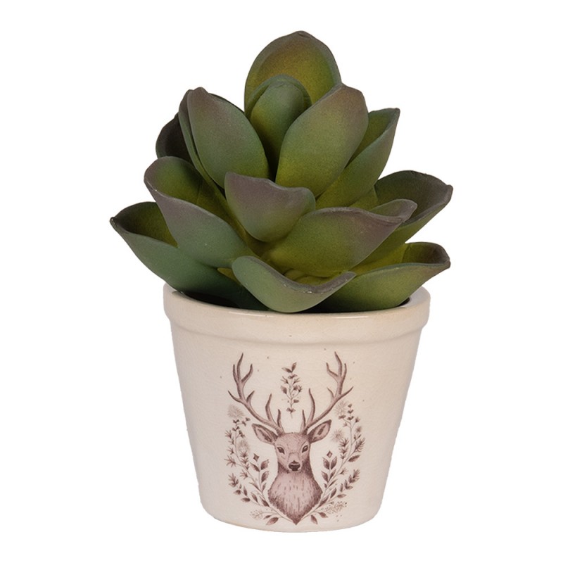 Clayre & Eef 6CEGTW0001XS Bloempot Ø 8x7 Cm Beige Keramiek Hert