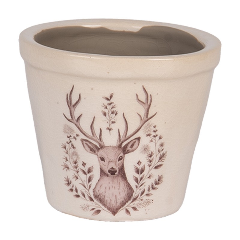 clayre & eef 6CEGTW0001XS Bloempot Ø 8x7 cm Beige Keramiek Hert