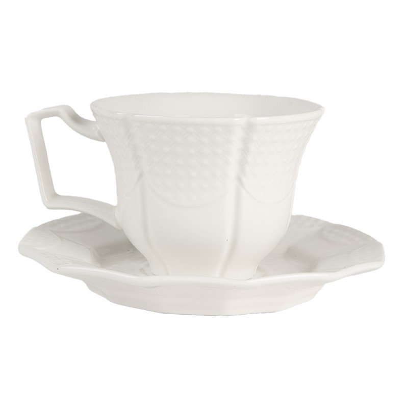 Clayre & Eef 6CEKS0009 Kop En Schotel 175 Ml Wit Keramiek